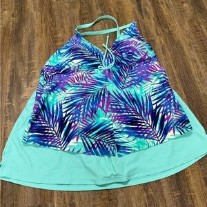 Tropical Print Aqua Blue Tankini Swimsuit‎
